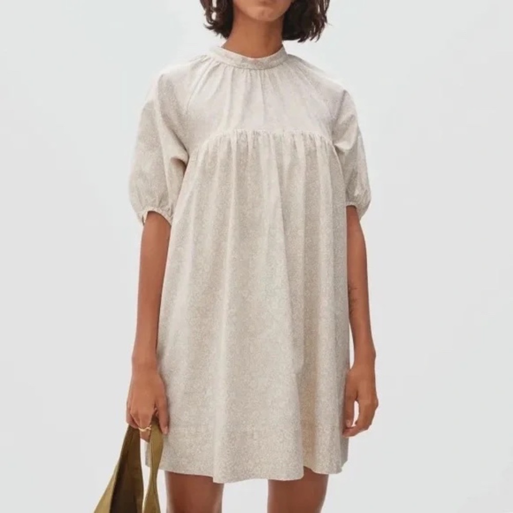 Everlane Shirred Mini-dress Sandstone Floral Size S